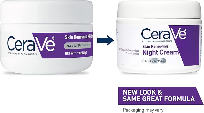 CeraVe Skin Renewing Night Cream | Niacinamide, Peptide Complex, and Hyaluronic Acid Moisturizer for Face.