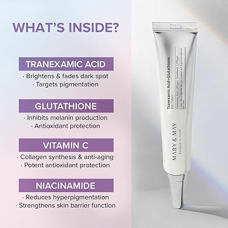 Mary&May Tranexamic Acid + Glutathione Eye Cream - Reduces Dark Circles in the Eye, Improve Uneven Skin Tone