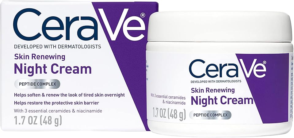 CeraVe Skin Renewing Night Cream | Niacinamide, Peptide Complex, and Hyaluronic Acid Moisturizer for Face.
