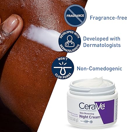 CeraVe Skin Renewing Night Cream | Niacinamide, Peptide Complex, and Hyaluronic Acid Moisturizer for Face.
